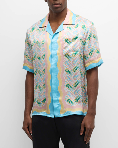 Shop Casablanca Men's Ping Pong Monogram Silk Camp Shirt