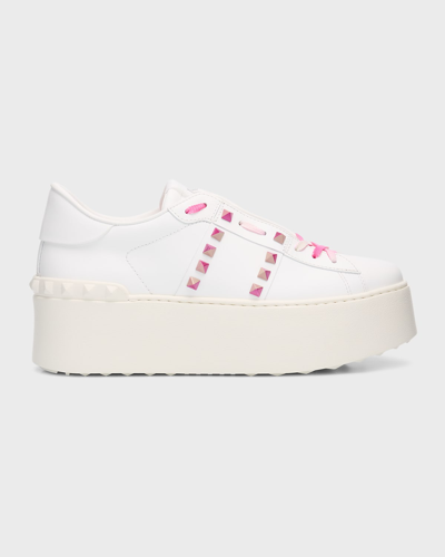 Shop Valentino Rockstud Untitled Platform Sneakers In Bianco/ivory/pink