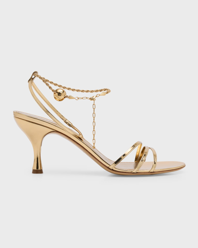 Shop Ferragamo Denise Metallic Ankle-chain Sandals In Gold