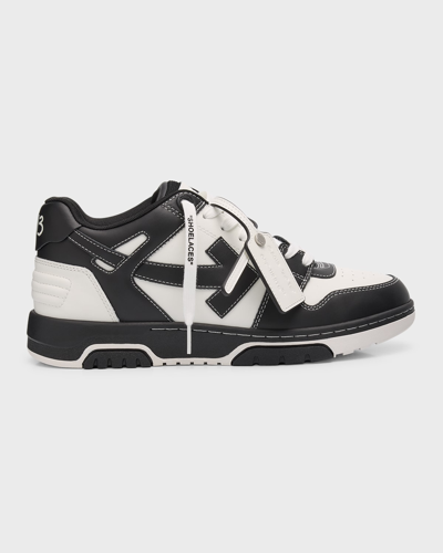 Shop Off-white Men's Out Of Office Logic Leather Low-top Sneakers In Black White