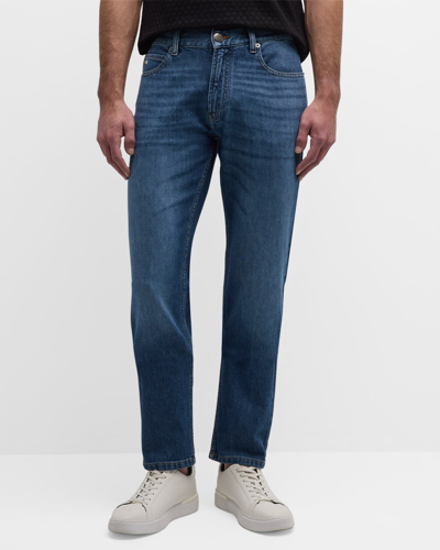 Shop Emporio Armani Men's Slim-fit Medium Wash Jeans In Blue