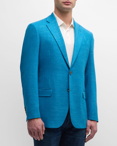 Shop Emporio Armani Men's Linen-blend Sport Coat In Solid Medium Blue
