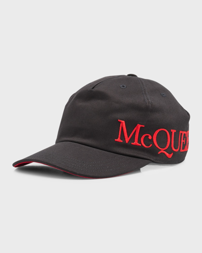 Shop Alexander Mcqueen Men's Oversized Logo Baseball Hat In Black Red