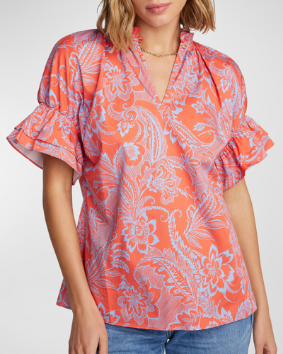 Shop Robert Graham Paige Floral-print Puff-sleeve Shirt In Pink