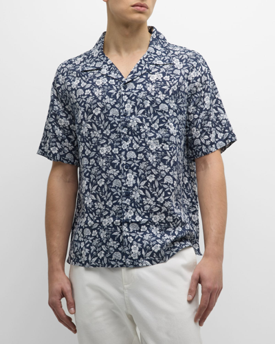 Shop Onia Men's Air Linen Convertible Vacation Short-sleeve Shirt In Deep Navy
