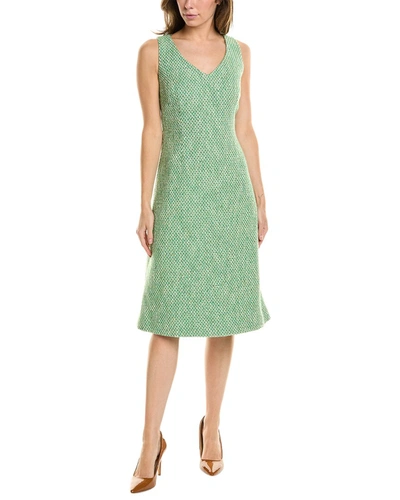 Shop St John Tweed Wool-blend Dress In Green