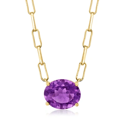 Shop Ross-simons Amethyst Paper Clip Link Necklace In 18kt Gold Over Sterling In Purple