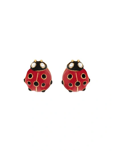 Shop Oscar De La Renta Enamel Ladybug Earrings In Red