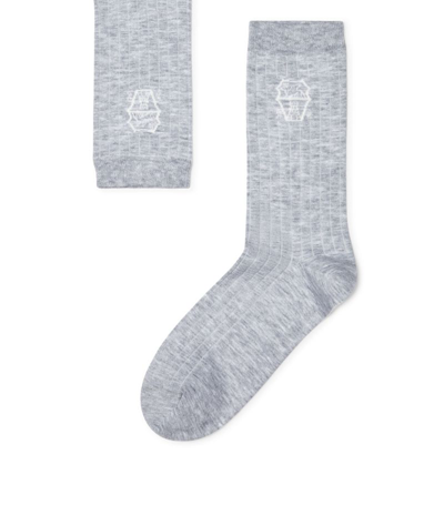 Shop Brunello Cucinelli Cotton Logo Socks In Grey