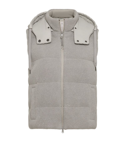 Shop Brunello Cucinelli Down Knitted Gilet In Grey