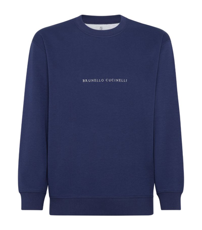 Shop Brunello Cucinelli Embroidered Logo Sweatshirt In Blue