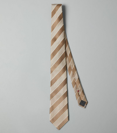 Shop Brunello Cucinelli Silk Herringbone Tie In Brown