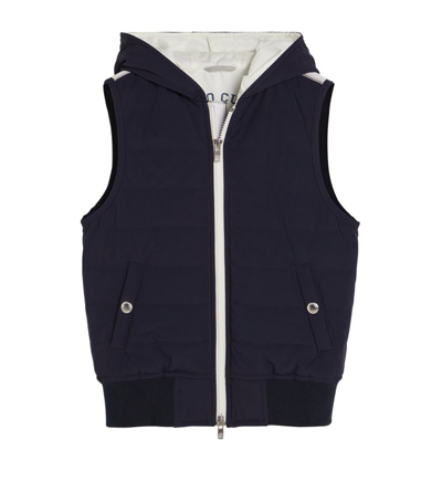 Shop Brunello Cucinelli Water-resistant Hooded Gilet (4-12+ Years) In Blue