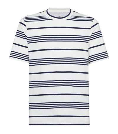 Shop Brunello Cucinelli Multi-stripe Crew Neck T-shirt In White