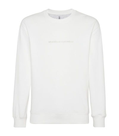 Shop Brunello Cucinelli French Terry Embroidered Sweatshirt In White