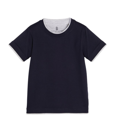 Shop Brunello Cucinelli Cotton Layered T-shirt (4-12+ Years) In Blue