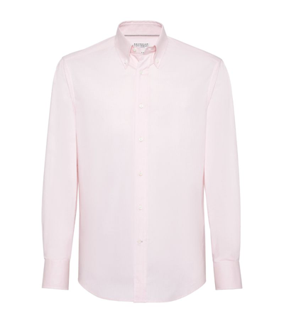 Shop Brunello Cucinelli Cotton Slim-fit Oxford Shirt In Pink