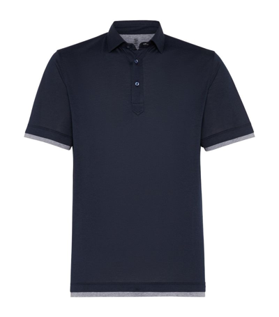 Shop Brunello Cucinelli Silk-blend Faux-layered Polo Shirt In Blue