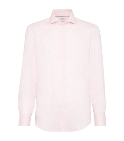 Shop Brunello Cucinelli Linen Easy-fit Shirt In Pink