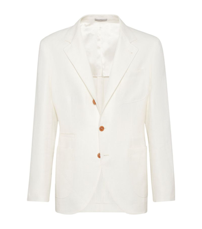 Shop Brunello Cucinelli Linen-blend Diagonal Twill Unconstructed Blazer In White