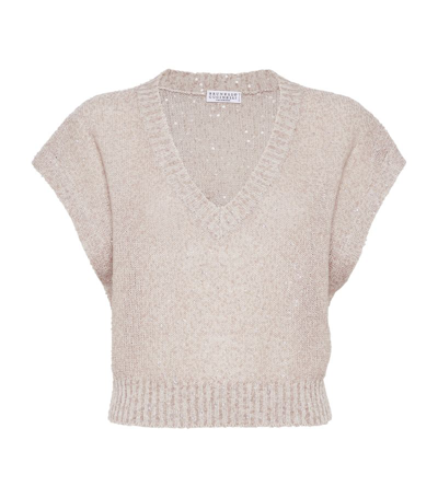 Shop Brunello Cucinelli Linen-cashmere-silk Sequinned Sweater In Neutrals