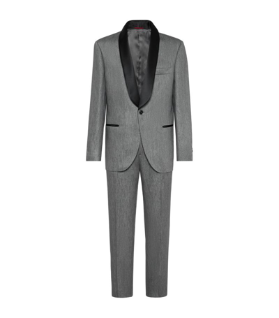 Shop Brunello Cucinelli Linen Tuxedo Suit In Grey