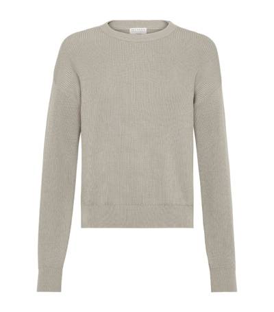 Shop Brunello Cucinelli Cotton English-rib Sweater In Green