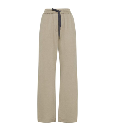 Shop Brunello Cucinelli Cotton-silk Wide-leg Sweatpants In Neutrals