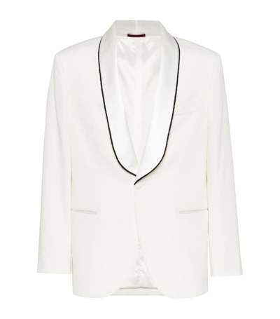 Shop Brunello Cucinelli Délavé Silk Tuxedo Jacket In White