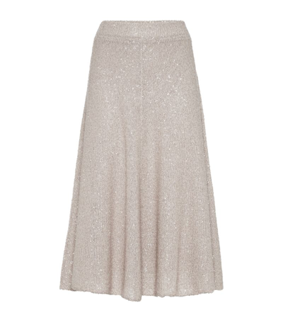 Shop Brunello Cucinelli Linen-cashmere-silk Sequinned Midi Skirt In Neutrals
