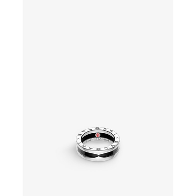 Shop Bvlgari Womens Silver Save The Children Sterling Silver And Black Ceramic One-band Ring