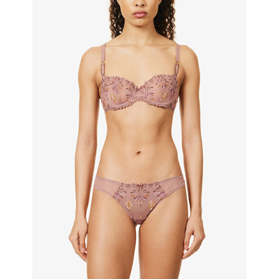 Shop Chantelle Champs Elysées Floral-embroidered Stretch-mesh Bra In Henne Multico