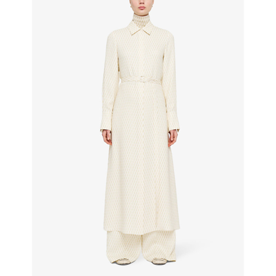 Shop Joseph Women's Pale Olive/ivory Dulac Long-sleeve Silk Midi Dress In Cream