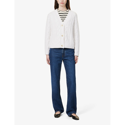 The White Company Womens Winterwhte Cable-knit Cropped Knitted Cardigan In Winterwhte