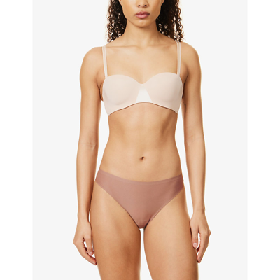 Shop Chantelle Soft Stretch High-rise Stretch-woven Thong In Henne