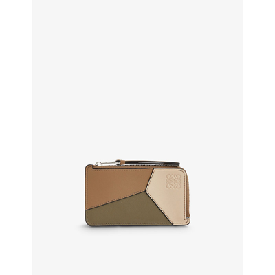 Shop Loewe Winter Brown/sand Puzzle Edge Leather Card Holder