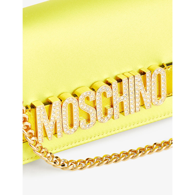 Shop Moschino Strass Brand-plaque Satin Wallet In Fantasy Print Yellow
