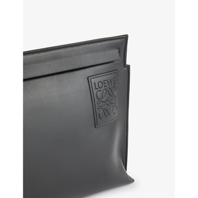 Shop Loewe Men's Black Anagram-embellished Leather Pouch Bag