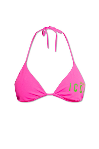 Shop Dsquared2 Icon Logo Printed Bikini Top In Pink