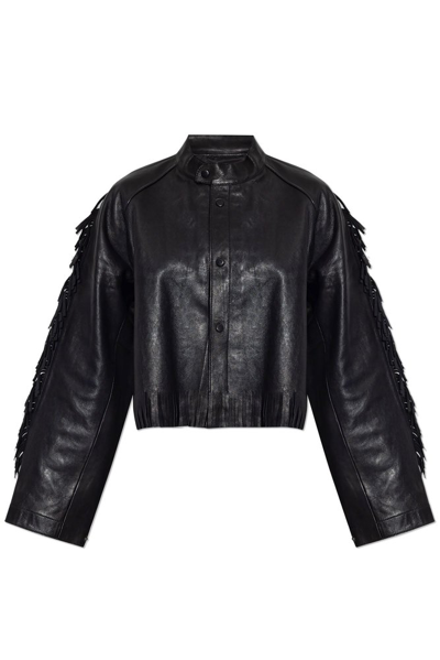 Shop Forte Forte Fringed Leather Jacket In Black