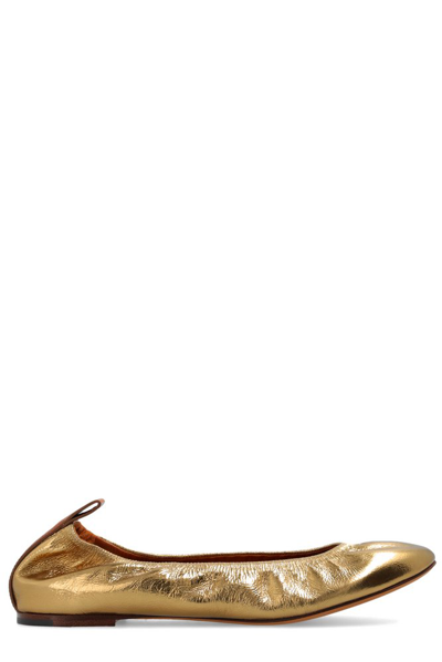 Shop Lanvin Ruched Detail Metallic Ballerina Shoes In Gold