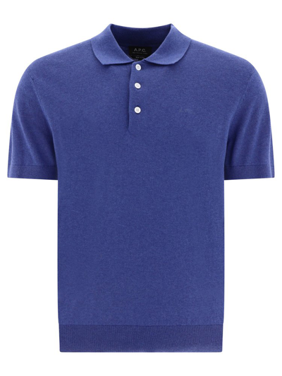 Shop Apc A.p.c. Gregory Logo Embroidered Polo Shirt In Blue