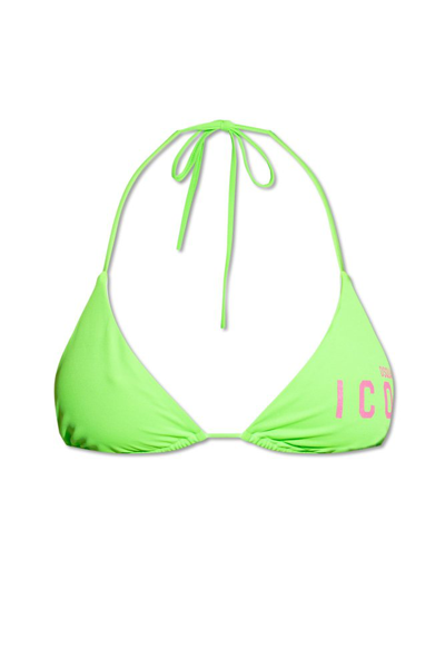 Shop Dsquared2 Icon Logo Printed Bikini Top In Green