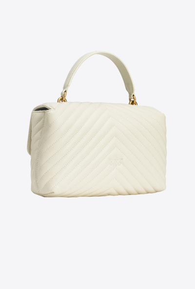 Shop Pinko Classic Lady Love Bag Puff Chevron In Blanc+blanc-or Antique