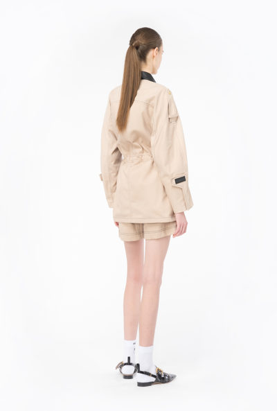 Shop Pinko Cotton And Leather Parka In Beige/black