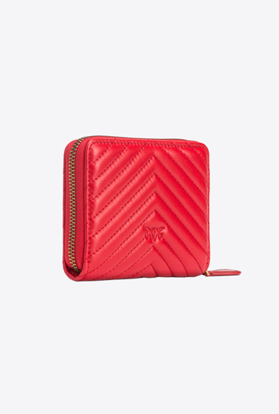 Pinko Zip Around Nappa Chevron Wallet In Rosso-antique Gold