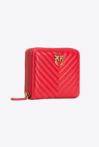 Pinko Zip Around Nappa Chevron Wallet In Rosso-antique Gold