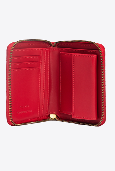 Pinko Zip Around Nappa Chevron Wallet In Rosso-antique Gold