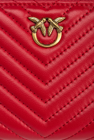 Pinko Zip Around Nappa Chevron Wallet In Rosso-antique Gold