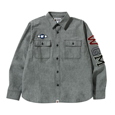 Pre-owned Bape Busy Shark Chambray Relaxed Fit Shirt 'black'